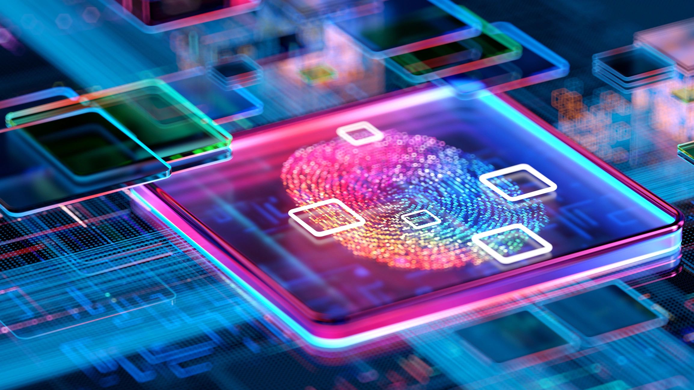 Tecnología digital con icono de huella y seguridad